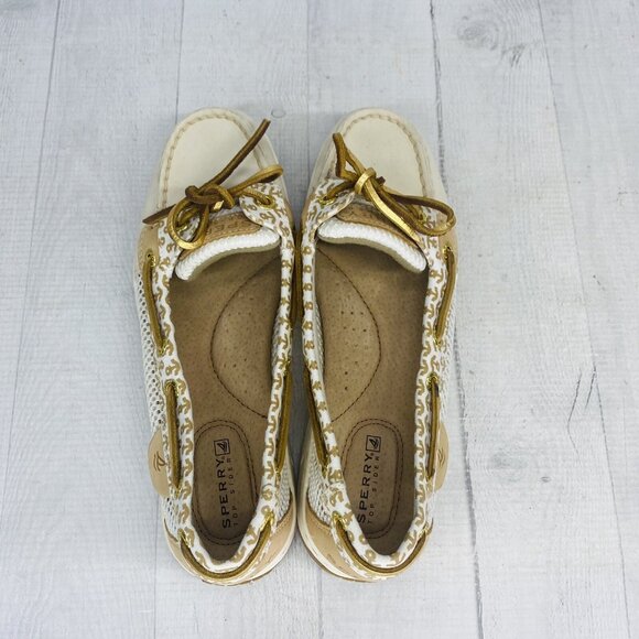 Sperry Top Sider Women Anchor Print 61428 Beige Leather Mesh Boat Loafer Sz 6 M - Picture 8 of 15
